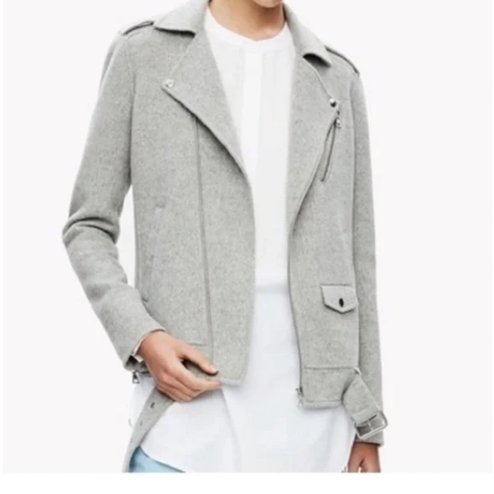 Theory Melange Gray Moto Double-Faced Wool Cashmere Asymmetrical Jacket Medium M